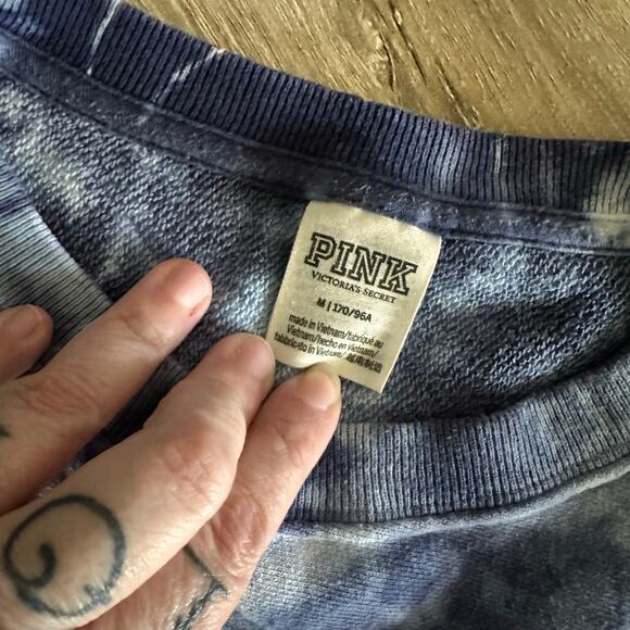 Victoria's Secret PINK Tie-Dye Blue Cropped Drawstring Sweatshirt Medium - Picture 3 of 4